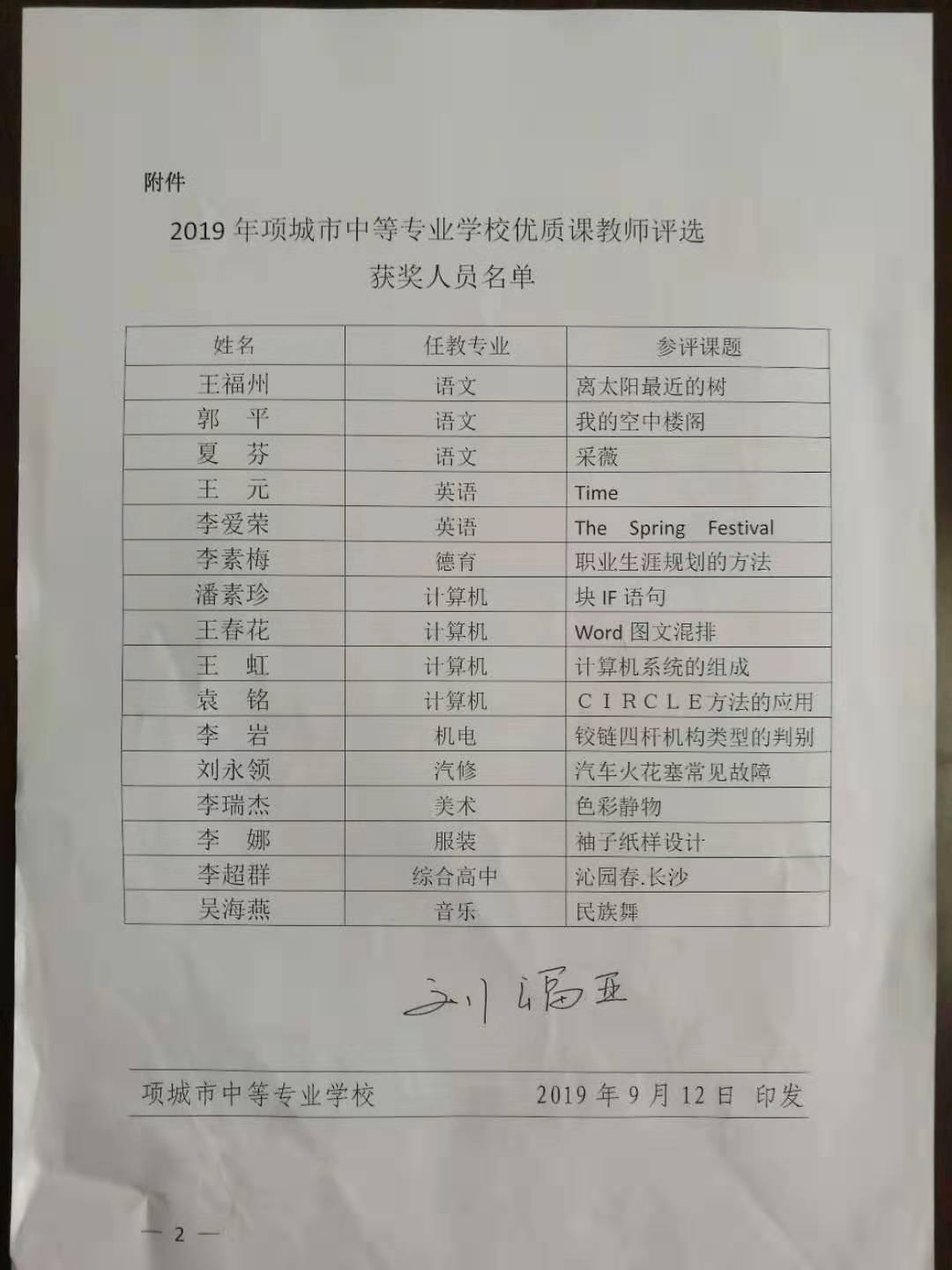 新利公司网址关于公布2019年校级优质课教师评选结果的通知